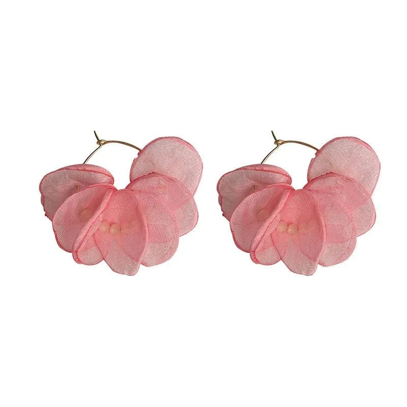 Sweet Summer Handmade Lace Fabric Flower Stud Earrings Elegant Vacation Style Jewelry