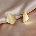 Vintage Hong Kong Style Matte Gold Alloy Diamond Square Stud & Clip On No Piercing Minimalist Earrings