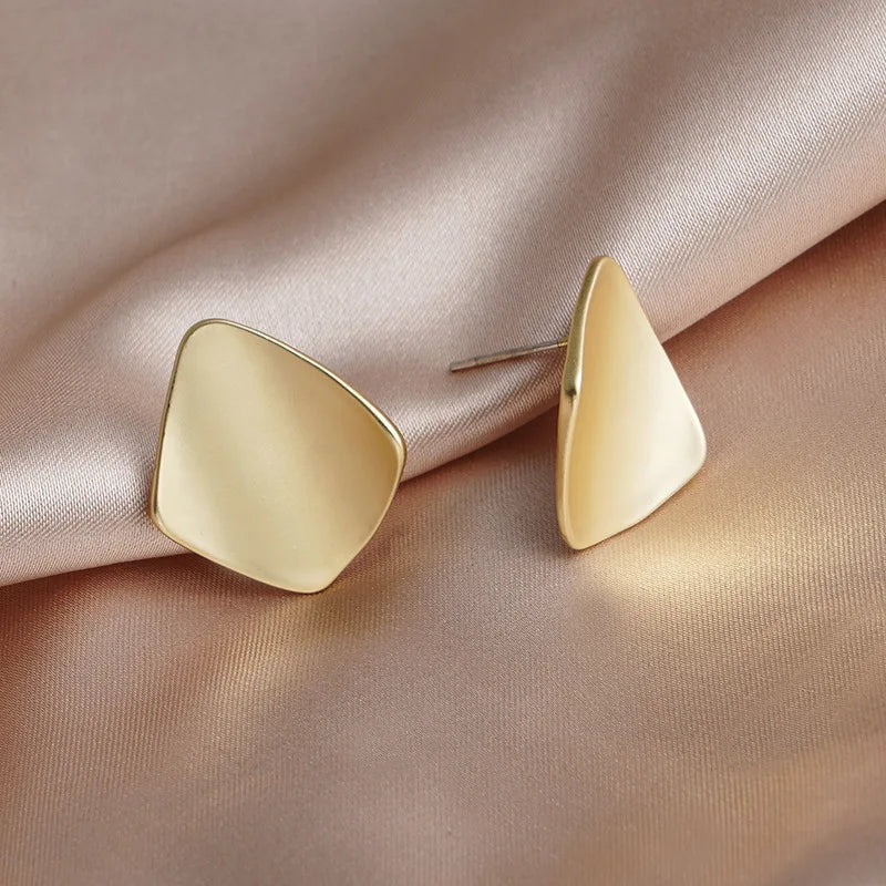 Vintage Hong Kong Style Matte Gold Alloy Diamond Square Stud & Clip On No Piercing Minimalist Earrings