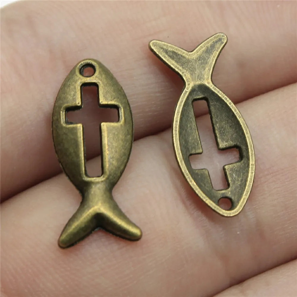 8x20mm 0.7g Zinc Alloy Cross Fish Charm Pendant for DIY Necklace Bracelet Jewelry Making