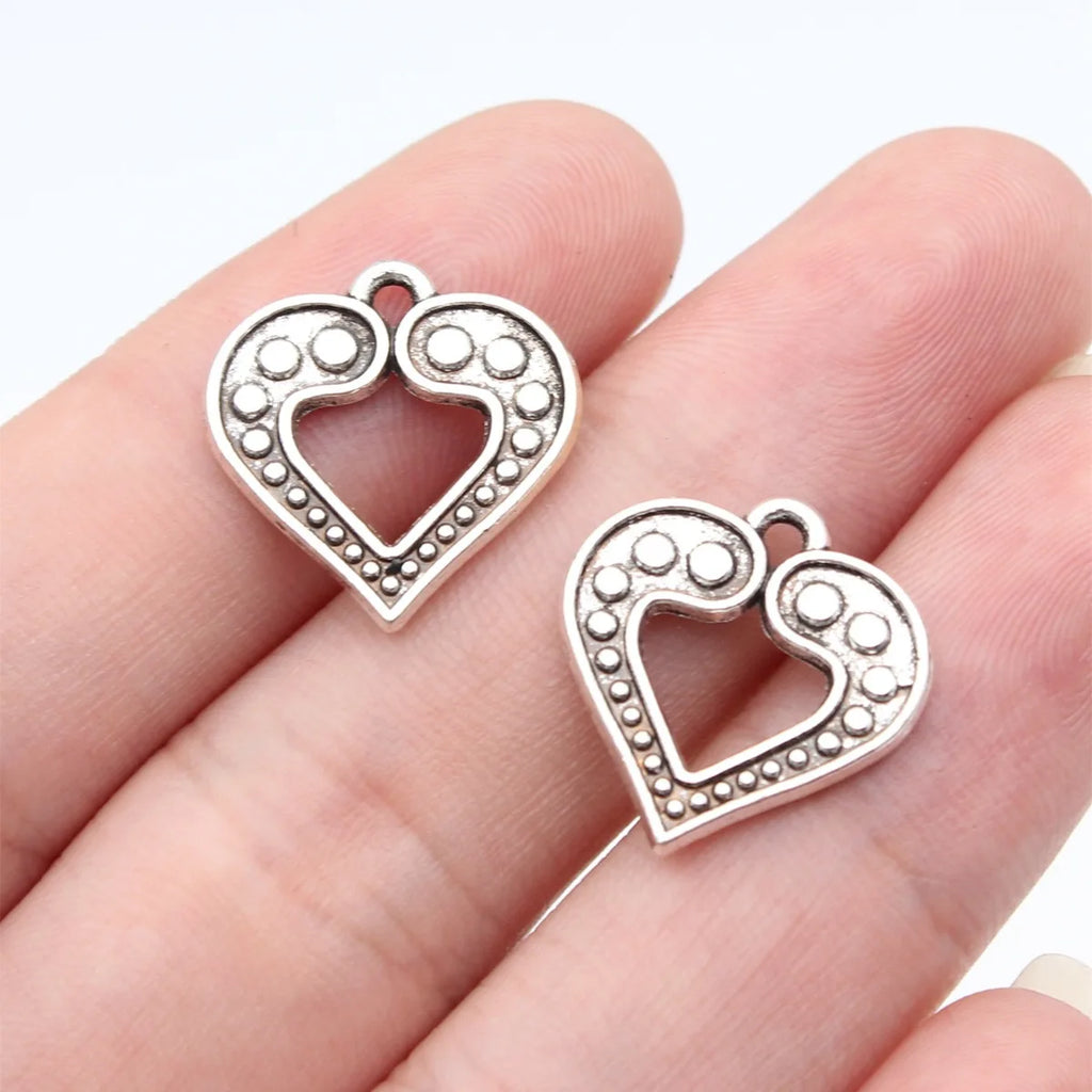 17x17mm 1.3g Antique Silver Zinc Alloy Double-Sided Pattern Heart Charm Pendant for DIY Jewelry