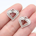 17x17mm 1.3g Antique Silver Zinc Alloy Double-Sided Pattern Heart Charm Pendant for DIY Jewelry