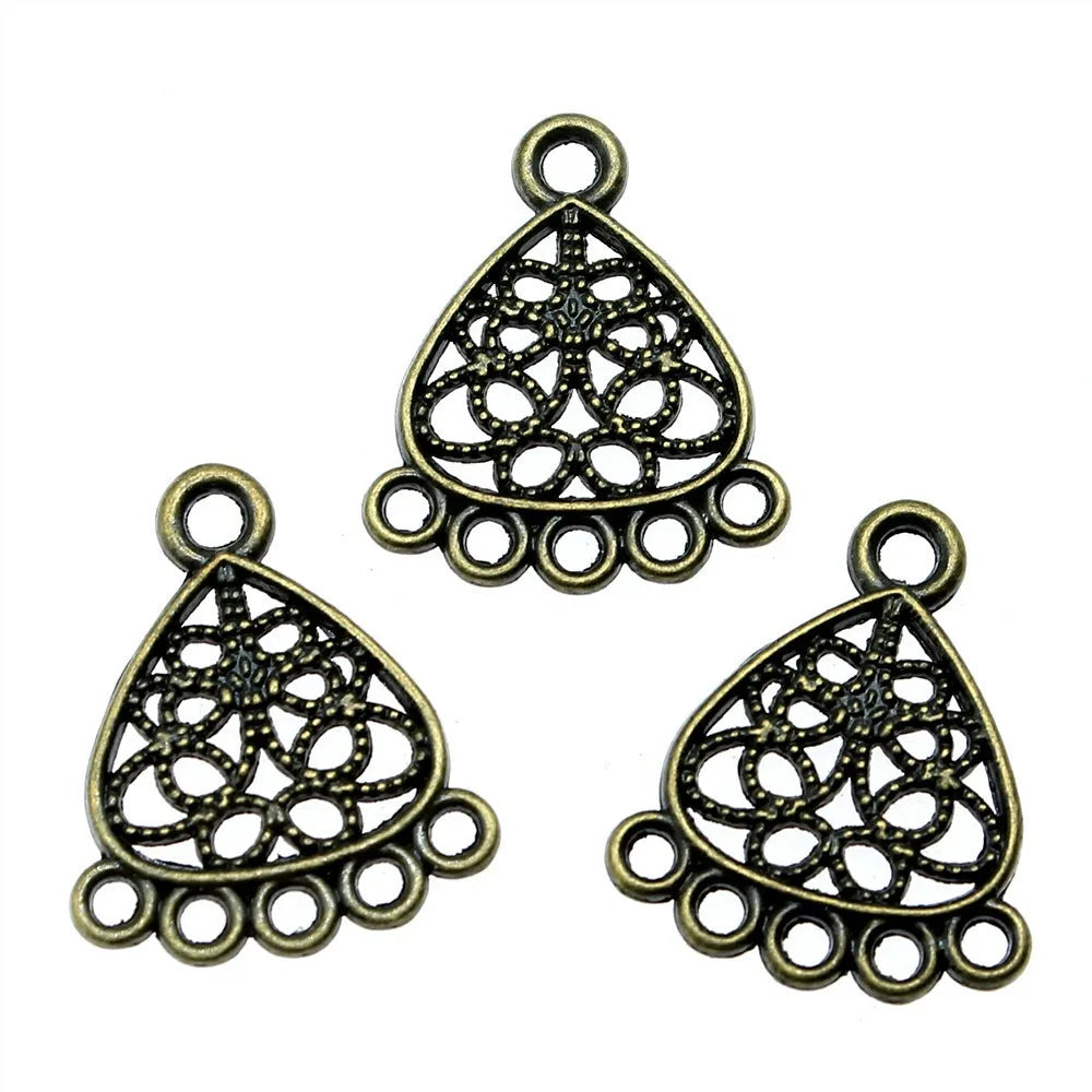 22x18mm 1.1g Vintage Zinc Alloy Triangle Multi Hole Earring Connector Charms for DIY Earrings Making