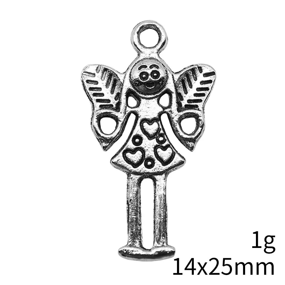 14x25mm 1g Antique Silver Zinc Alloy Heart Angel Fairy Charm Pendant for DIY Vintage Jewelry Making