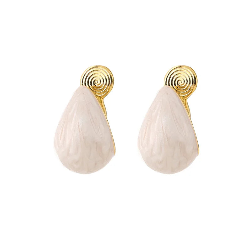 Light Luxury Pearlescent White Teardrop Enamel Stud & Clip On No Piercing Statement Earrings