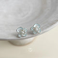 Fresh Sweet Minimalist 3D Blue Flower Stud Earrings Copper Hand Painted Zircon Jewelry