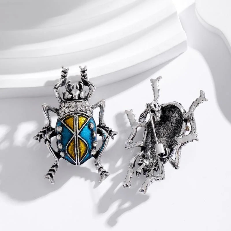 Luxury Enamel Beetle Brooch With Rhinestone Alloy Insect Lapel Pin For Women Suit Accessory Gift