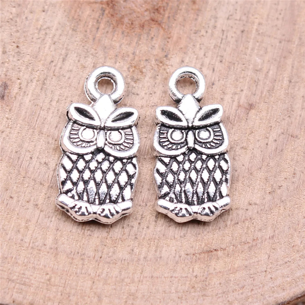 15x7mm 0.8g Multicolor Zinc Alloy Small Double Sided Owl Cat Charm Pendant for DIY Jewelry Making