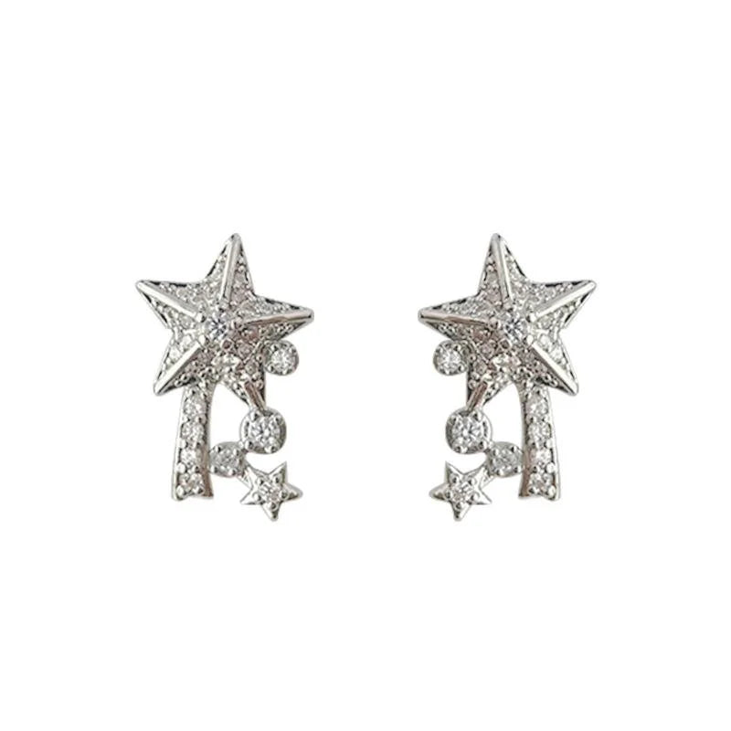 Micro Pave Zircon Star Meteor Copper Drop Earrings Minimalist Style Designer Jewelry