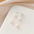 Elegant Freshwater Pearl Chain Tassel Spiral Disc Stud & Clip On No Piercing Long Drop Earrings