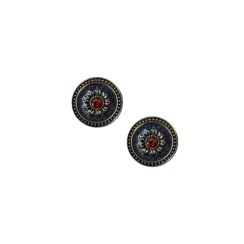 Vintage Alloy Round Dark Floral Stud Earrings For Women Court Style Art Street Jewelry