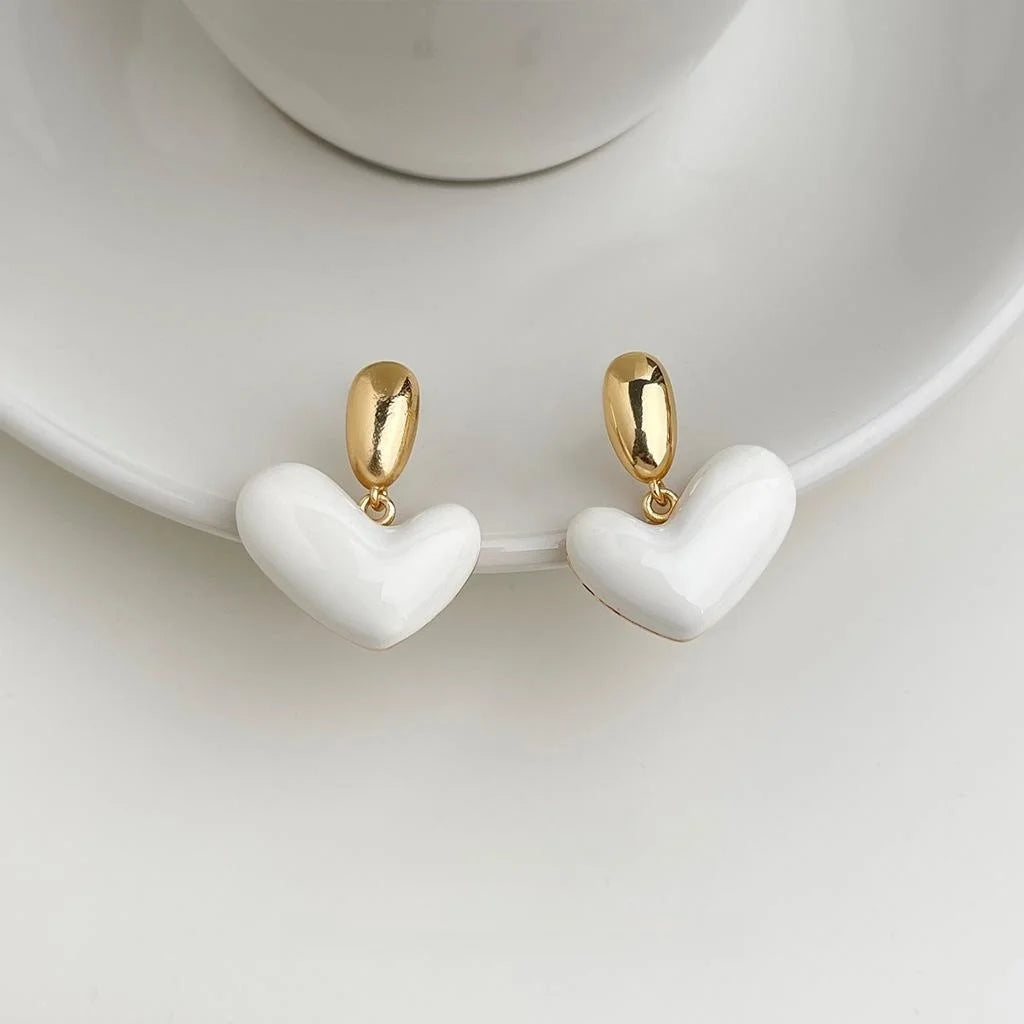 French Heart Drop Earrings 2025 New Copper Enamel Elegant Fashion Jewelry