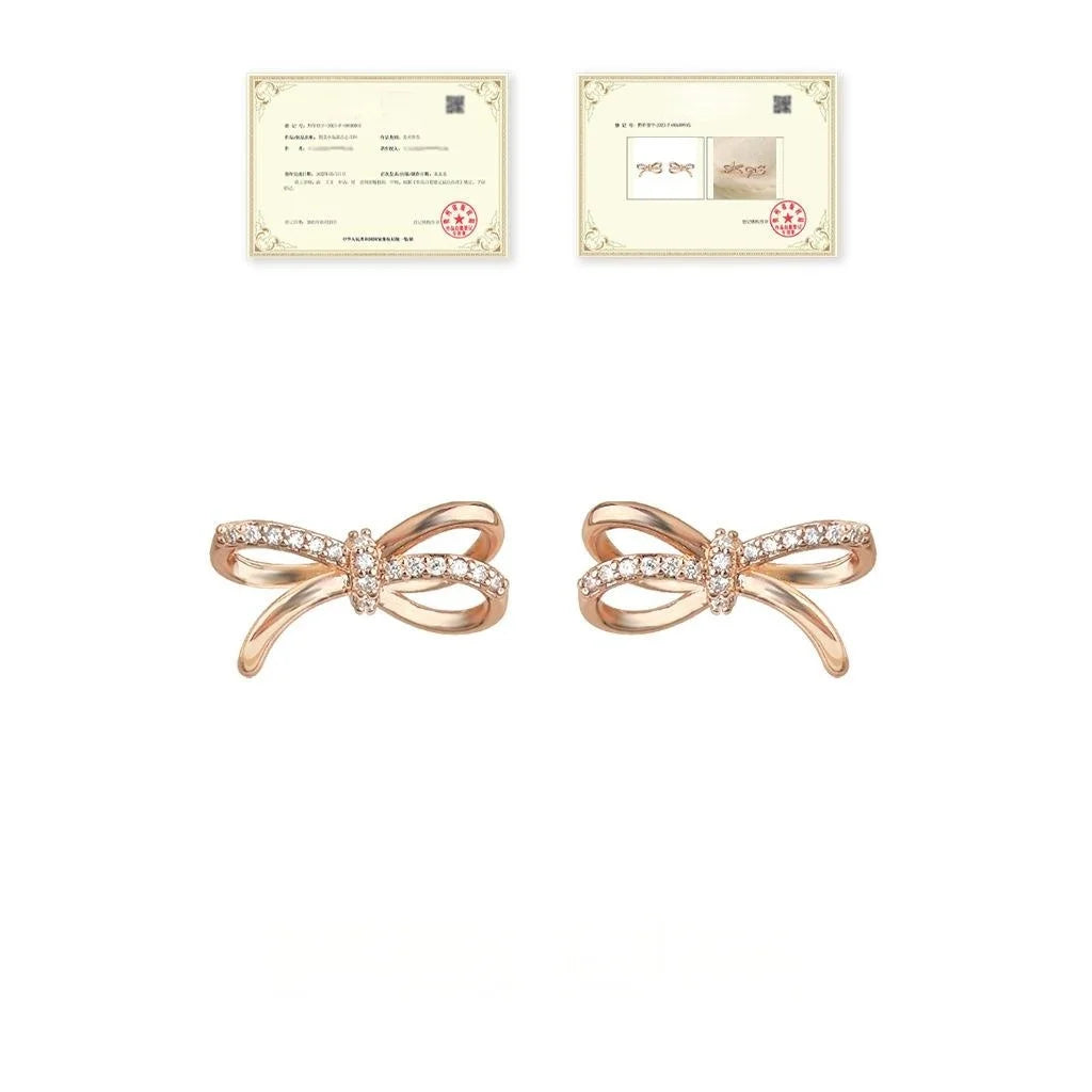 Rose Gold Plated Copper Bow Stud Earrings, Minimalist Designer Anti-Tarnish Jewelry