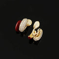 Elegant Red Enamel Bean Hoop Zircon Stud & Clip On No Piercing Luxury Alloy Half Circle Earrings