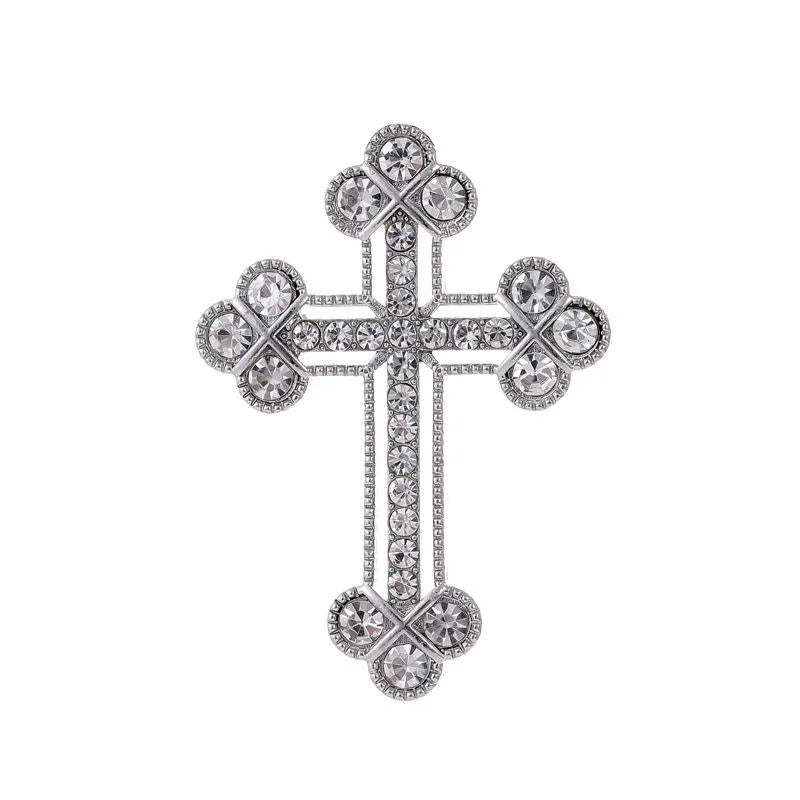 Luxury Rhinestone Cross Brooch For Women, Elegant Alloy Lapel Pin Corsage Suit Accessory Gift