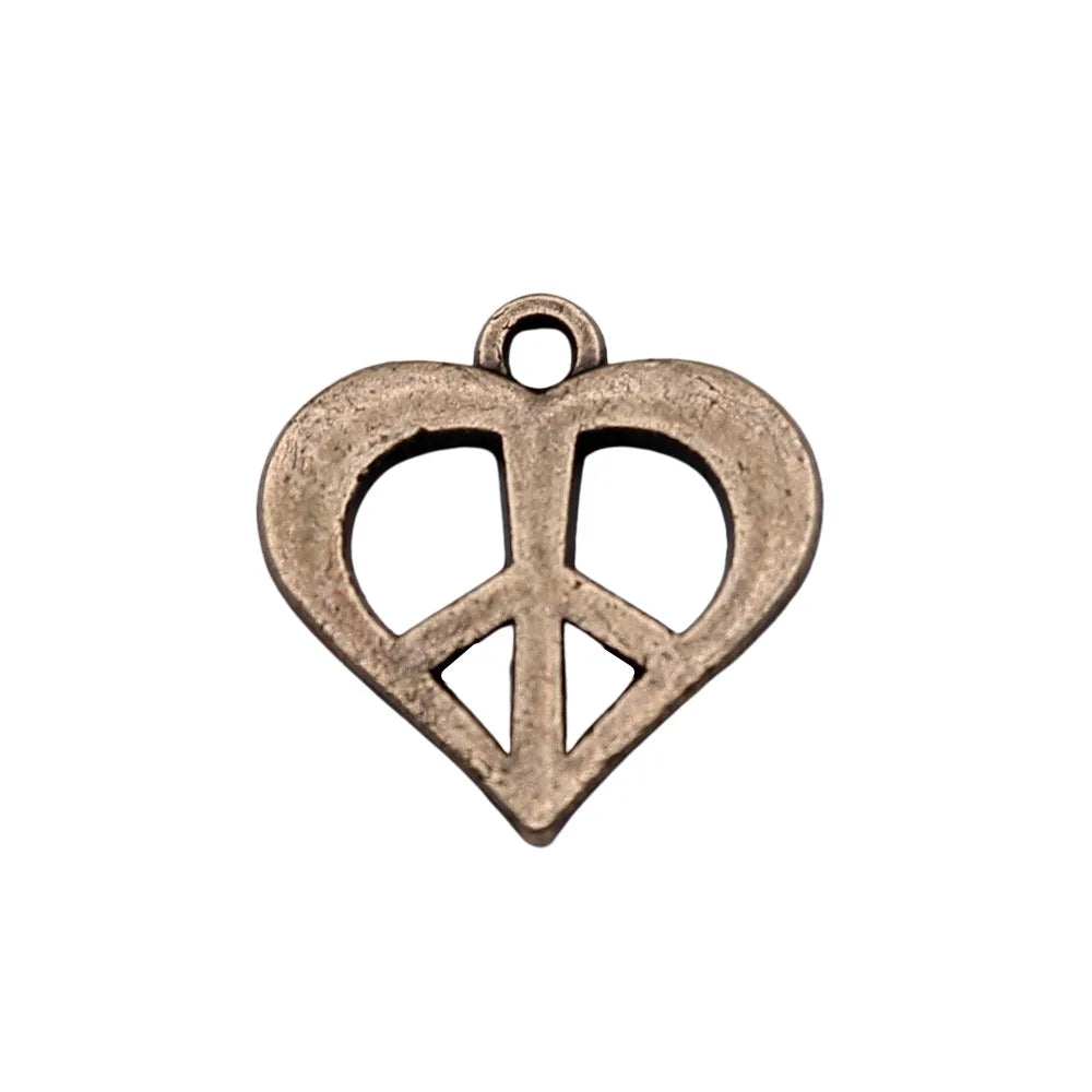 16x16mm 1.23g Antique Bronze Zinc Alloy Heart Peace Sign Charm Pendant for DIY Jewelry Making