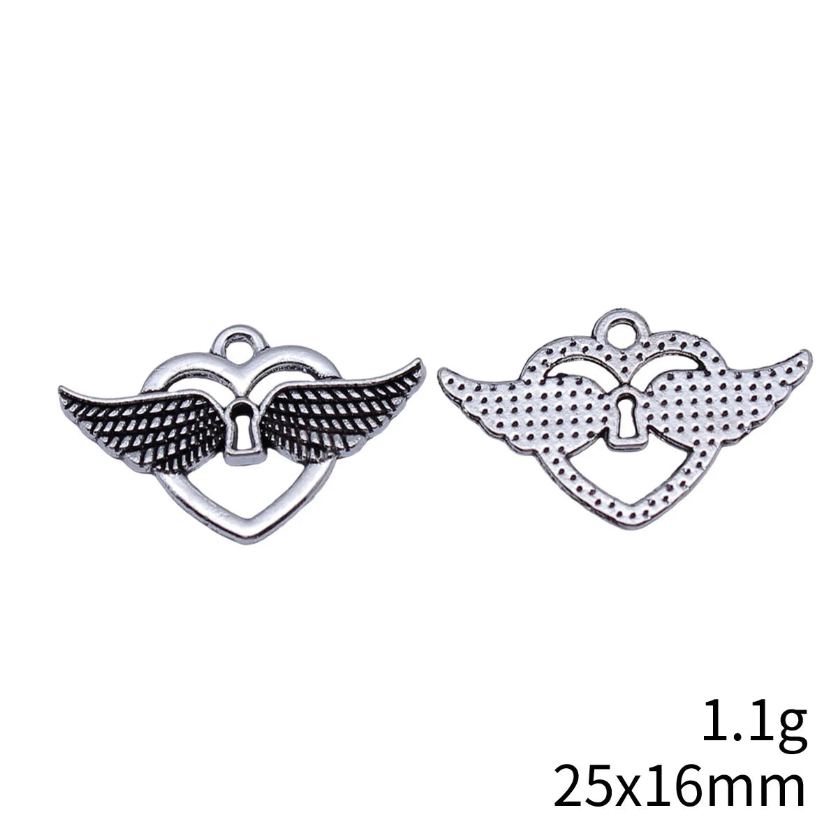 25x16mm 1.1g Antique Silver Zinc Alloy Winged Heart Lock Wing Charm Pendant for DIY Necklace Jewelry