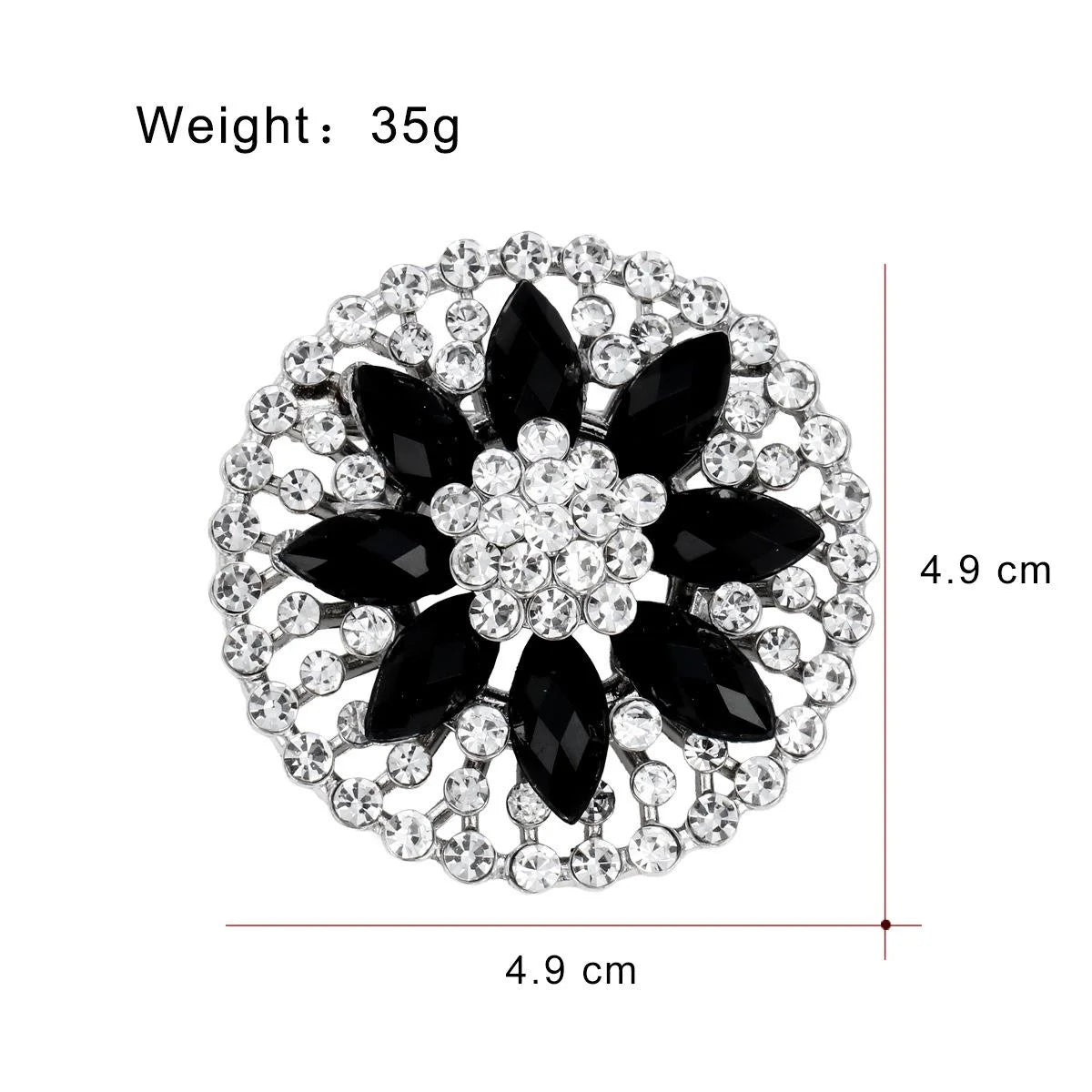 Elegant Black Flower Rhinestone Alloy Brooch, Sparkling Round Lapel Pin Corsage For Suit Accessory Gift