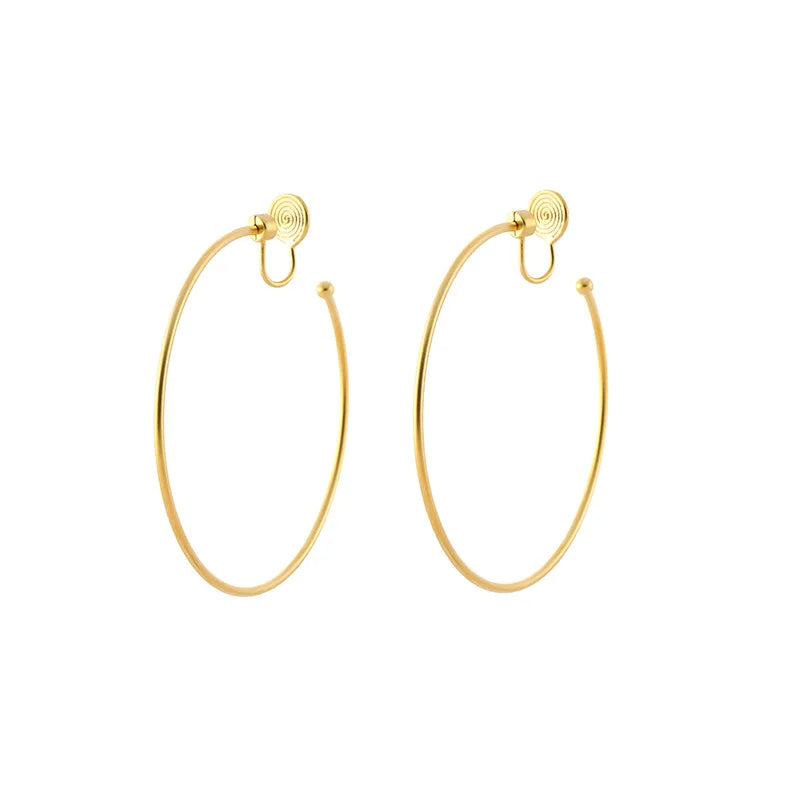Elegant Oversized Silver Alloy Round Spiral Hoop Stud & Clip On No Piercing Statement Earrings