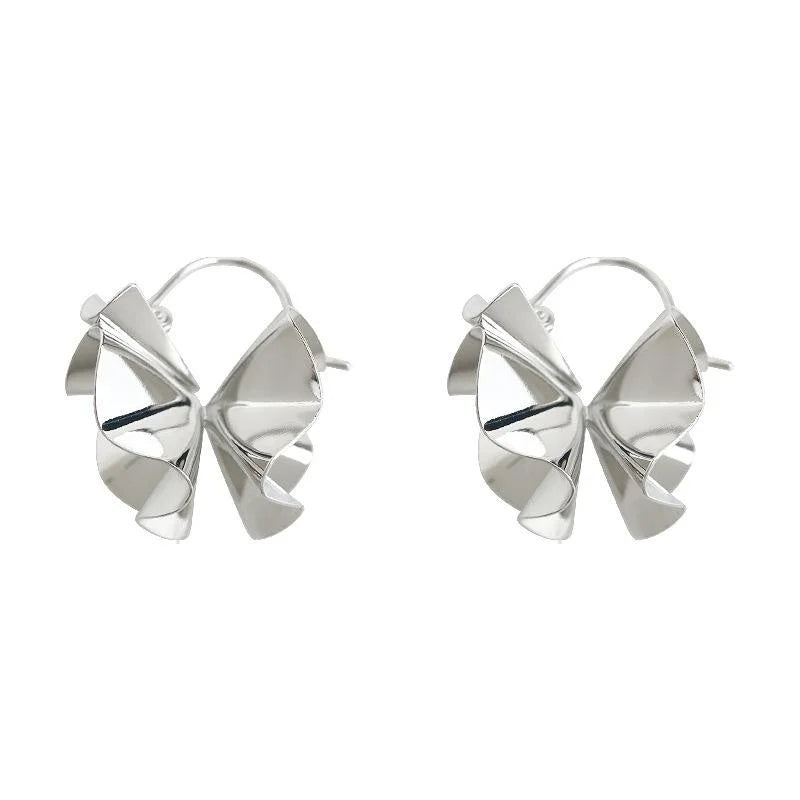 Designer Statement Geometric Pleated Irregular Skirt Drop Earrings Copper