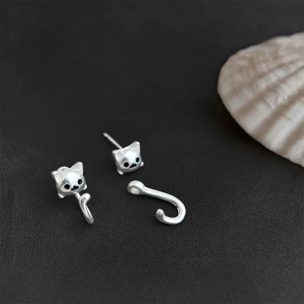 Cute Back Hanging Cat Stud Earrings Copper Cream Sweet Girl Animal Jewelry