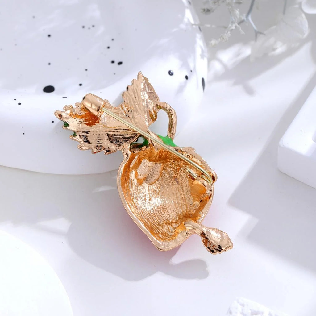 Cute Enamel Strawberry Fruit Brooch With Green Leaves, Gold Tone Alloy Lapel Pin For Cardigan Gift