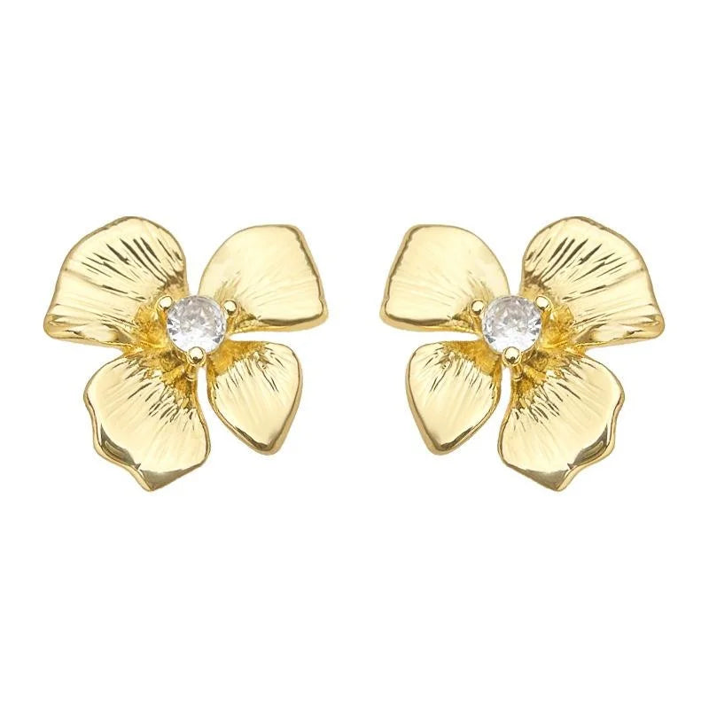 Original Designer 18K Gold Plated Copper Zircon Flower Stud Earrings