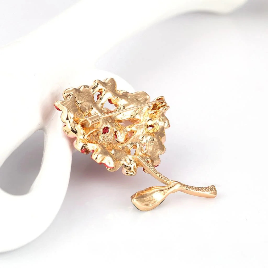 Elegant Enamel Flower Bouquet Brooch With Rhinestone Centers, Gold Alloy Lapel Pin Corsage Gift