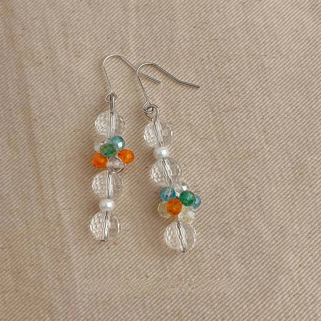 Original Designer Glass Crystal Handmade Fresh Sweet Long Tassel Chain Drop Earrings