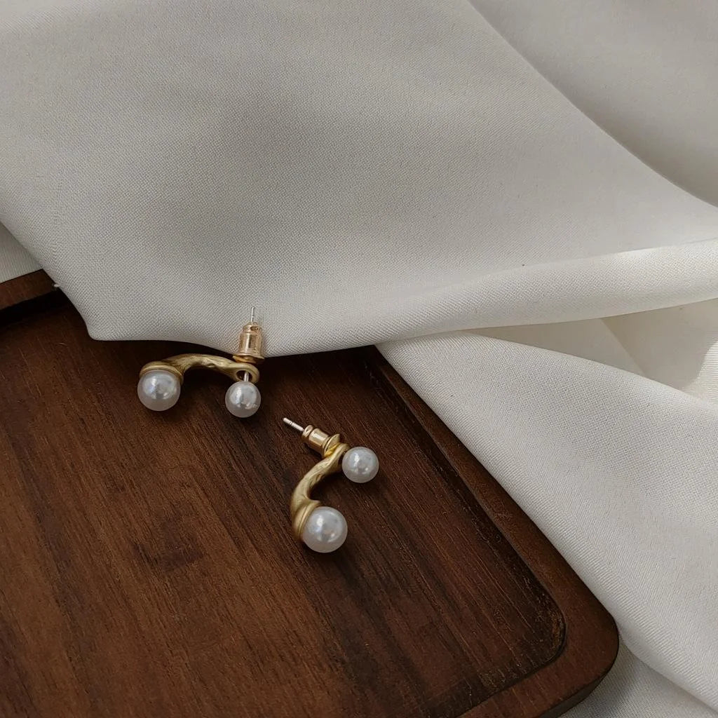 Convertible Faux Pearl Drop Earrings, French Minimalist Round Geometric Elegant Office Jewelry