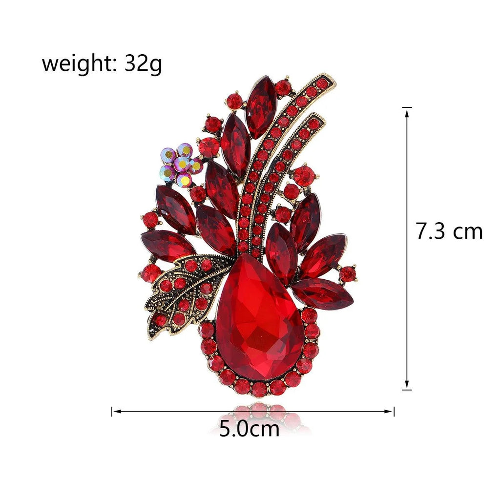 Luxury Green Crystal Rhinestone Leaf Bouquet Alloy Brooch For Women, Elegant Lapel Pin Suit Accessory
