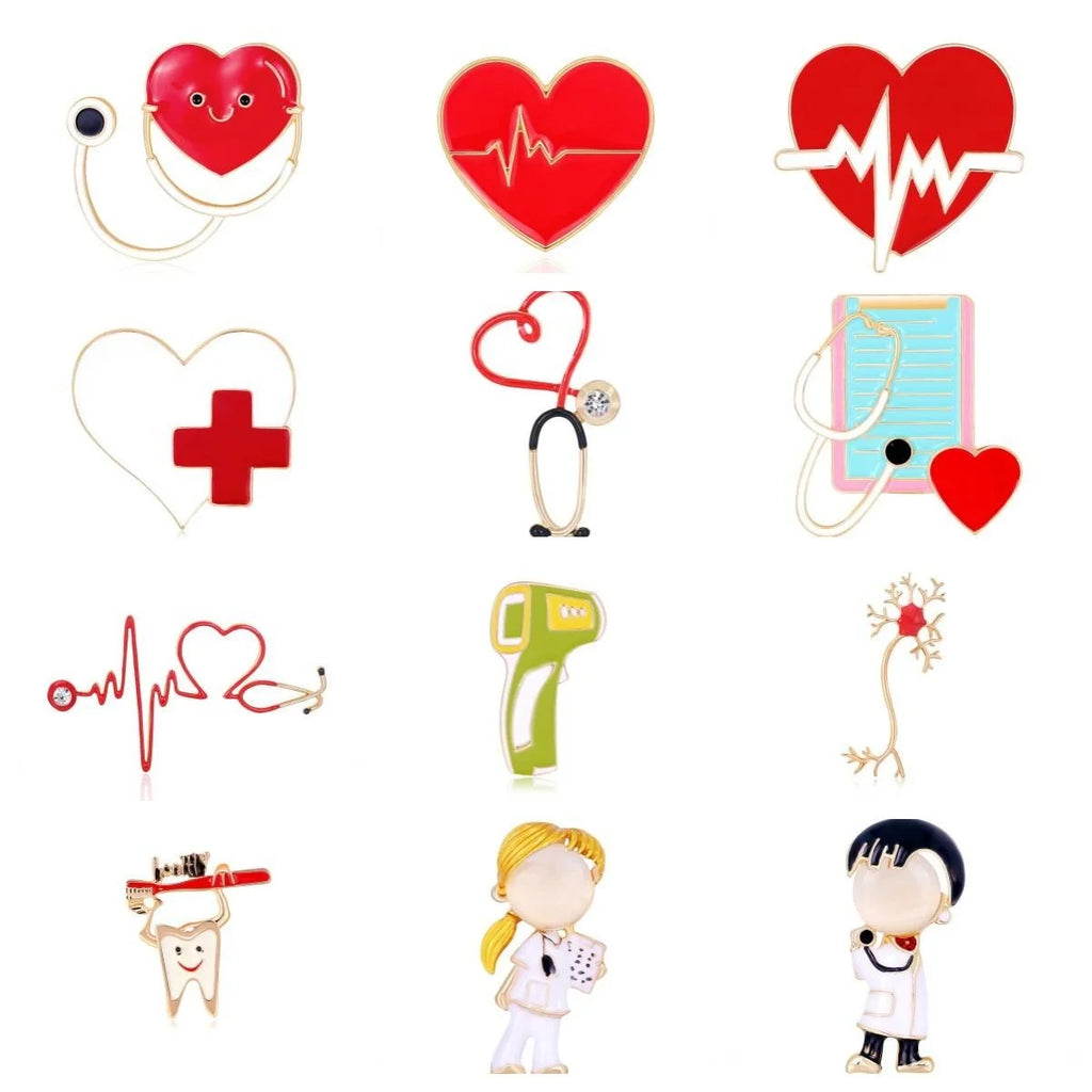 Cute Enamel Alloy Medical Heart ECG Brooch For Women, Nurse Doctor Lapel Pin Corsage Suit Accessory Gift