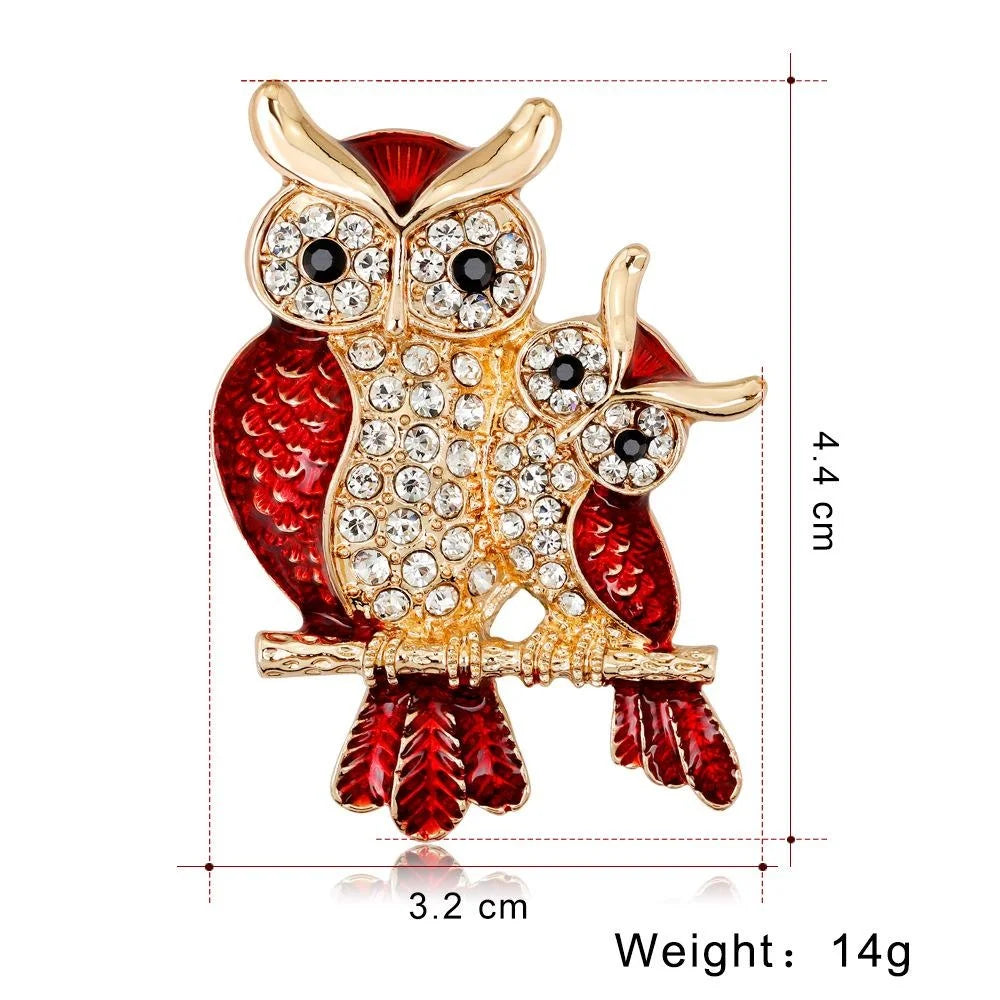 Elegant Enamel Rhinestone Owl Brooch, Gold Tone Alloy Lapel Pin Corsage For Women's Suit Gift