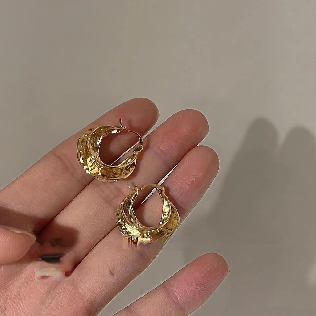 High-End 14K Gold Plated Copper Round Geometric Irregular Drop Earrings