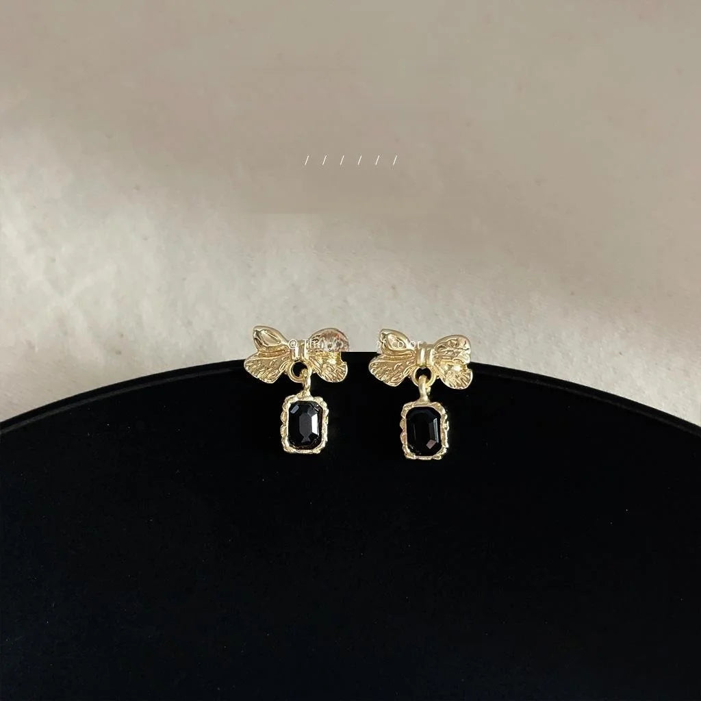 Light Luxury 14K Plated Copper Heart Bow Drop Earrings With Micro Pave Zircon