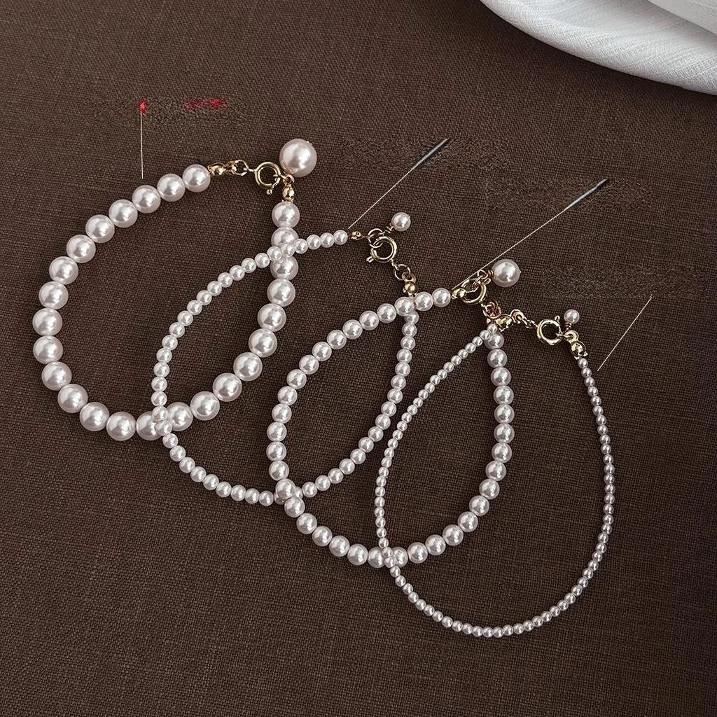 High Gloss Glass Pearl Steel Wire Bracelet French Light Luxury Geometric Fashion Jewelry