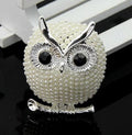 Elegant Gold Owl Brooch With Faux Pearl Beads And Black Rhinestone Eyes, Luxury Lapel Pin Corsage Gift