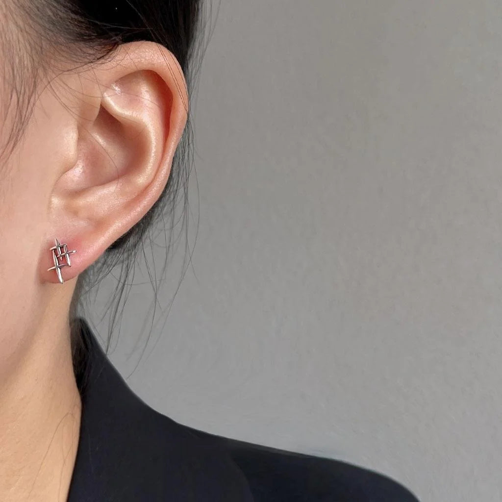 Minimalist Silver Star Stud Earrings Copper Mini Geometric Distressed Cool Style Jewelry