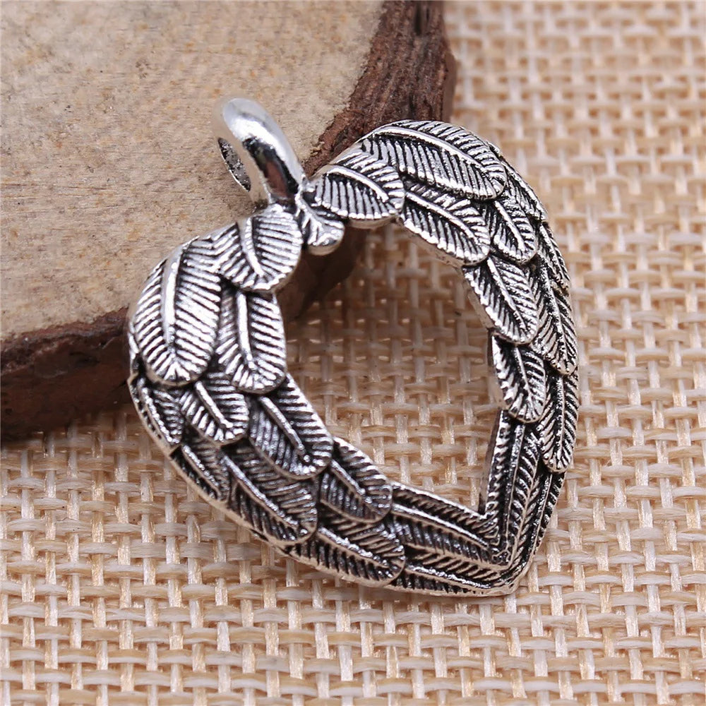 31x26mm 3.1g Antique Silver Zinc Alloy Heart Feather Leaf Charm Pendant for DIY Necklace Making