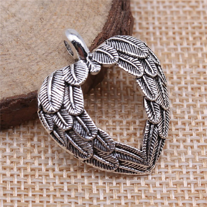 31x26mm 3.1g Antique Silver Zinc Alloy Heart Feather Leaf Charm Pendant for DIY Necklace Making