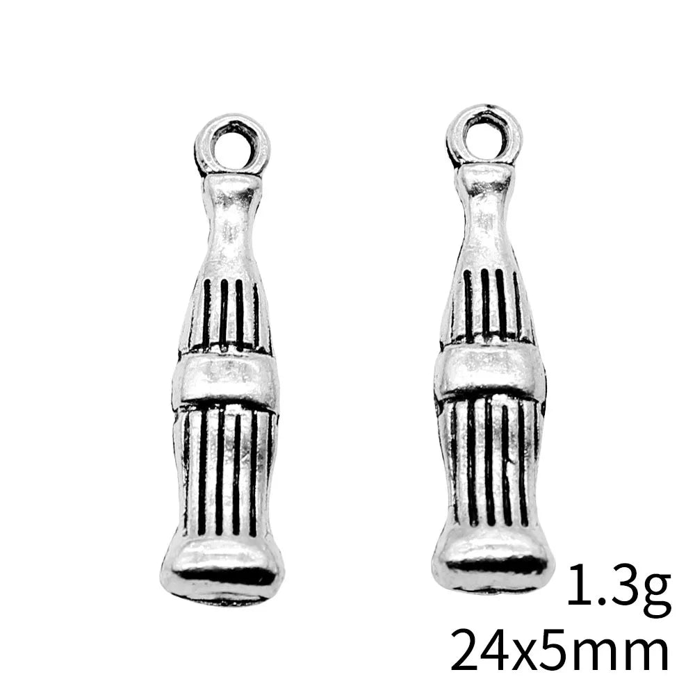 24x5mm 1.3g Antique Silver Zinc Alloy Cola Bottle Charm Pendant for DIY Food Drink Jewelry Making