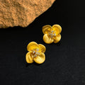 French Vintage 14K Matte Plated Copper Flower Stud Earrings With Zircon Pave