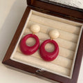 Ethnic Vintage Red Resin Round Oval Geometric Drop Earrings With Copper