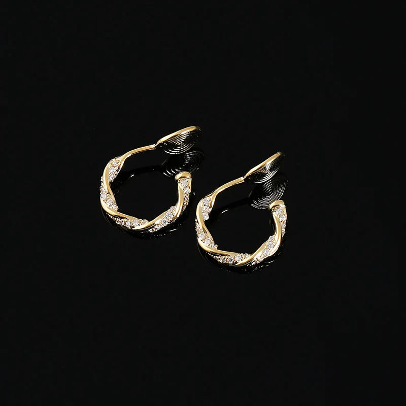Elegant Gold Alloy Zircon Twisted Hoop Mosquito Coil Stud & Clip On No Piercing Small Huggie Earrings