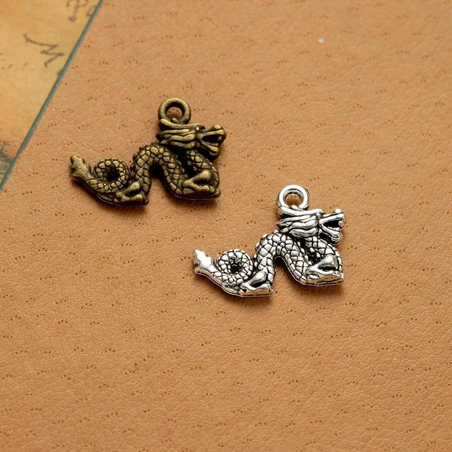 21x15MM Antique Silver Zinc Alloy Dragon Double Sided Charm Pendant for DIY Necklace Bracelet Jewelry Making