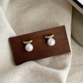 14K Gold Plated Copper Glass Pearl Geometric Balance Bar Stud Earrings Minimalist Designer Jewelry