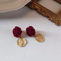 French Vintage Flocked Resin Rose Stud Earrings With 14K Silver Plated Pins Elegant Floral Jewelry