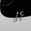 Sweet Asymmetric Moon Heart Star Zircon Micro Pave Copper Stud Earrings For Women