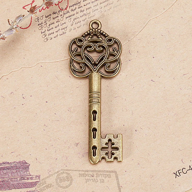 58x21MM Antique Silver Zinc Alloy Ornate Key Charm Pendant for DIY Necklace Bracelet Jewelry Making