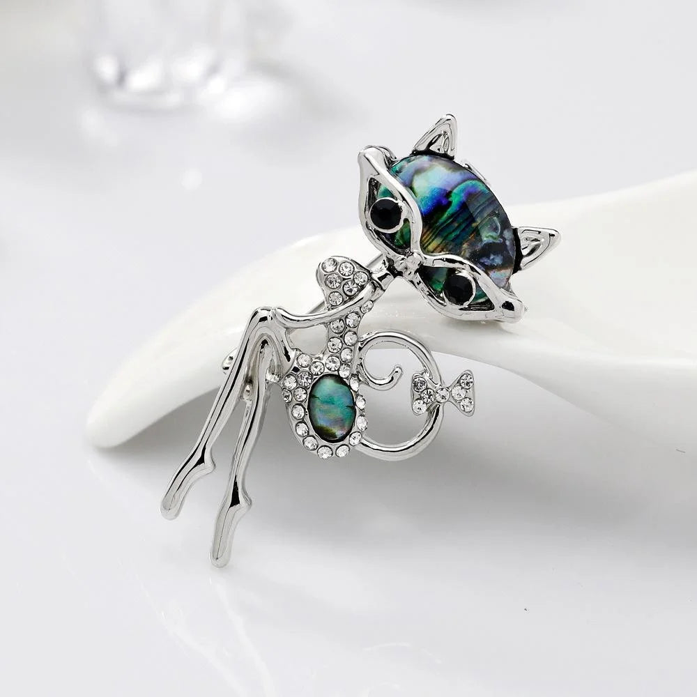 Cute Mother Of Pearl Fox Brooch With Rhinestone Zircon Accents, Elegant Alloy Lapel Pin Gift For Women